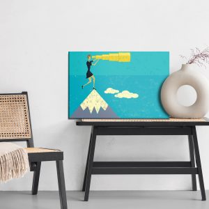 Peinture sur toile Femme De Style Rétro Avec Une Longue-Vue Au Sommet D'une Montagne – Image 6
