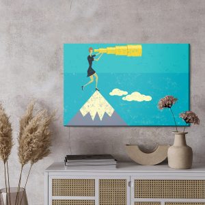 Peinture sur toile Femme De Style Rétro Avec Une Longue-Vue Au Sommet D'une Montagne – Image 3