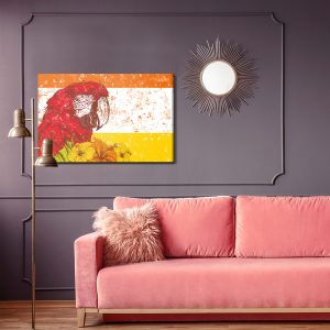 Peinture sur toile Perroquet Ara Avec Des Fleurs Dans Un Style Rétro – Image 4