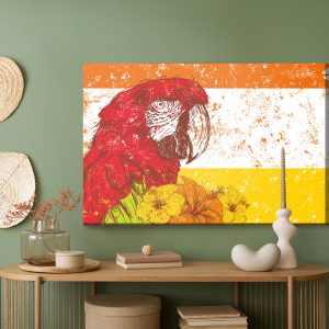 Peinture sur toile Perroquet Ara Avec Des Fleurs Dans Un Style Rétro – Image 5