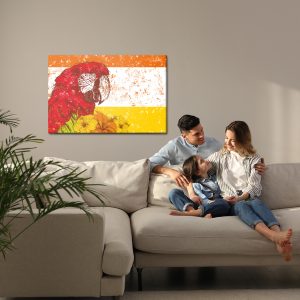 Peinture sur toile Perroquet Ara Avec Des Fleurs Dans Un Style Rétro – Image 7