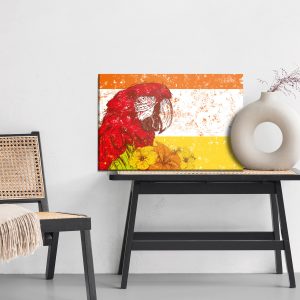 Peinture sur toile Perroquet Ara Avec Des Fleurs Dans Un Style Rétro – Image 6