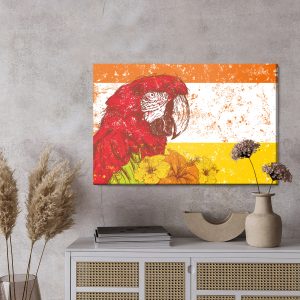Peinture sur toile Perroquet Ara Avec Des Fleurs Dans Un Style Rétro – Image 3