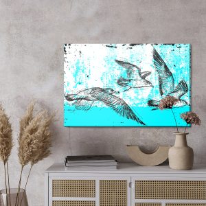 Peinture sur toile Mouettes Dessinées Dans Un Style Rétro – Image 3