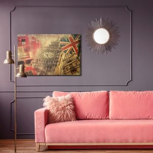 Peinture sur toile Collage Avec Des Icônes De Londres Dans Un Style Vintage – Image 4