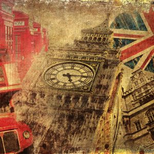 Peinture sur toile Collage Avec Des Icônes De Londres Dans Un Style Vintage – Image 1