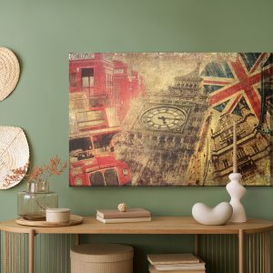 Peinture sur toile Collage Avec Des Icônes De Londres Dans Un Style Vintage – Image 5