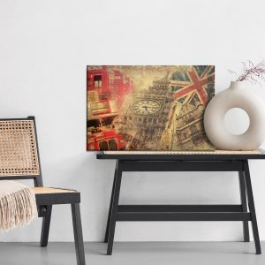 Peinture sur toile Collage Avec Des Icônes De Londres Dans Un Style Vintage – Image 6