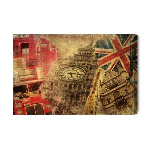 Peinture sur toile Collage Avec Des Icônes De Londres Dans Un Style Vintage – Image 2