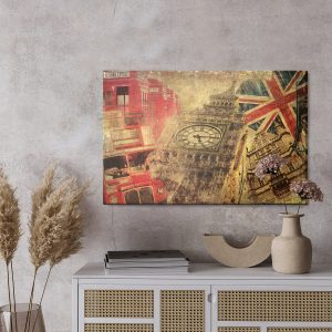 Peinture sur toile Collage Avec Des Icônes De Londres Dans Un Style Vintage – Image 3