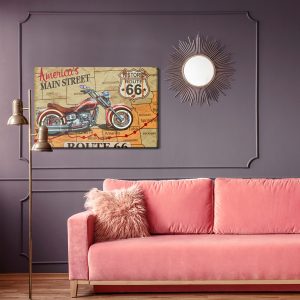 Peinture sur toile Moto Sur La Carte Des États-Unis Dans Un Style Vintage – Image 4
