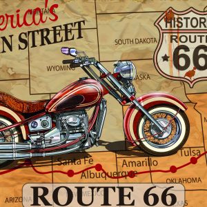 Peinture sur toile Moto Sur La Carte Des États-Unis Dans Un Style Vintage – Image 1
