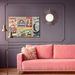 Peinture sur toile Collage De Vieilles Plaques Avec Des Voitures Rétro – Image 4