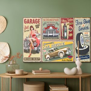 Peinture sur toile Collage De Vieilles Plaques Avec Des Voitures Rétro – Image 5