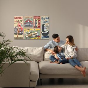 Peinture sur toile Collage De Vieilles Plaques Avec Des Voitures Rétro – Image 7