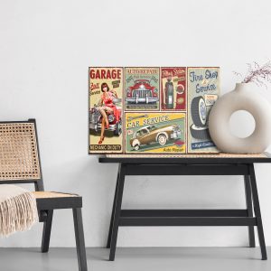 Peinture sur toile Collage De Vieilles Plaques Avec Des Voitures Rétro – Image 6