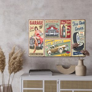 Peinture sur toile Collage De Vieilles Plaques Avec Des Voitures Rétro – Image 3