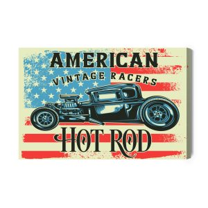 Peinture sur toile Vieille Voiture Dans Le Contexte Du Drapeau Vintage Américain – Image 2