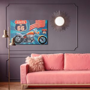 Peinture sur toile Moto Avec Le Drapeau Américain Dans Un Style Vintage – Image 4
