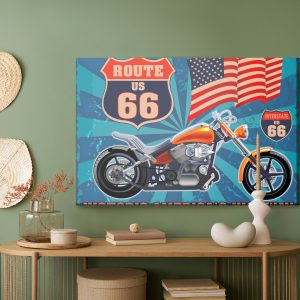 Peinture sur toile Moto Avec Le Drapeau Américain Dans Un Style Vintage – Image 5