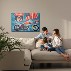 Peinture sur toile Moto Avec Le Drapeau Américain Dans Un Style Vintage – Image 7