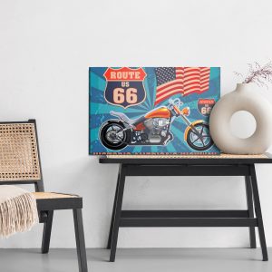 Peinture sur toile Moto Avec Le Drapeau Américain Dans Un Style Vintage – Image 6