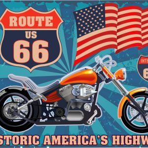 Peinture sur toile Moto Avec Le Drapeau Américain Dans Un Style Vintage – Image 1