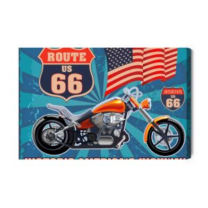 Peinture sur toile Moto Avec Le Drapeau Américain Dans Un Style Vintage – Image 2