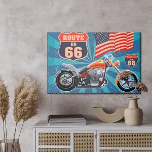 Peinture sur toile Moto Avec Le Drapeau Américain Dans Un Style Vintage – Image 3