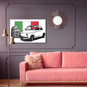 Peinture sur toile Auto Rétro Sur Le Fond Du Drapeau Italien Et Du Colisée – Image 4