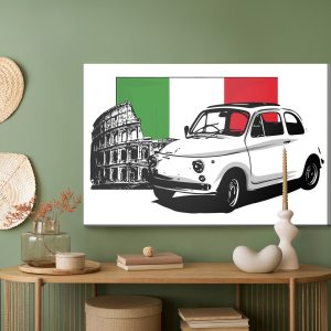 Peinture sur toile Auto Rétro Sur Le Fond Du Drapeau Italien Et Du Colisée – Image 5