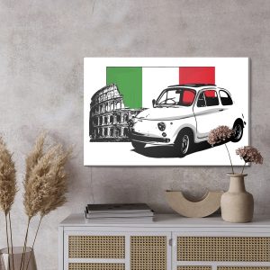Peinture sur toile Auto Rétro Sur Le Fond Du Drapeau Italien Et Du Colisée – Image 3