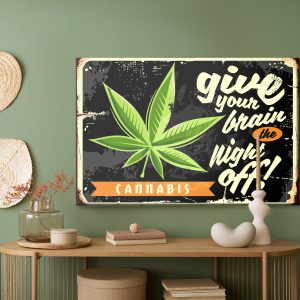 Peinture sur toile Feuille De Cannabis Et Lettrage Rétro – Image 5