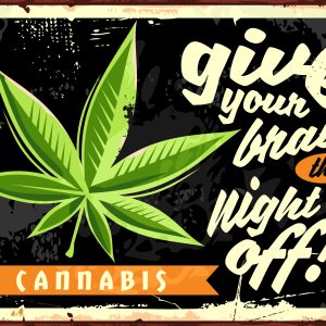 Peinture sur toile Feuille De Cannabis Et Lettrage Rétro – Image 1