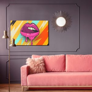 Peinture sur toile Lèvres Roses Sur Fond Coloré Dans Un Style Pop Art Rétro – Image 4