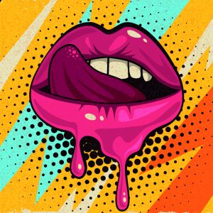Peinture sur toile Lèvres Roses Sur Fond Coloré Dans Un Style Pop Art Rétro – Image 1