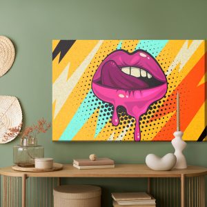 Peinture sur toile Lèvres Roses Sur Fond Coloré Dans Un Style Pop Art Rétro – Image 5