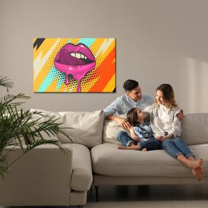 Peinture sur toile Lèvres Roses Sur Fond Coloré Dans Un Style Pop Art Rétro – Image 7