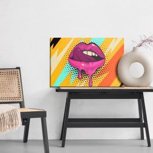 Peinture sur toile Lèvres Roses Sur Fond Coloré Dans Un Style Pop Art Rétro – Image 6