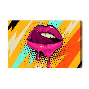 Peinture sur toile Lèvres Roses Sur Fond Coloré Dans Un Style Pop Art Rétro – Image 2