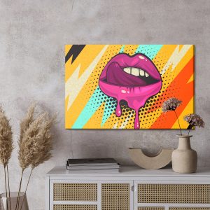 Peinture sur toile Lèvres Roses Sur Fond Coloré Dans Un Style Pop Art Rétro – Image 3