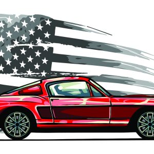 Peinture sur toile Voiture De Sport Sur Un Fond De Drapeau Usa Rétro Gris – Image 1