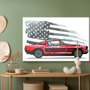 Peinture sur toile Voiture De Sport Sur Un Fond De Drapeau Usa Rétro Gris – Image 5