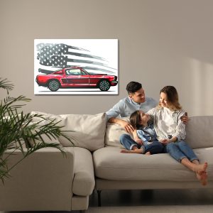 Peinture sur toile Voiture De Sport Sur Un Fond De Drapeau Usa Rétro Gris – Image 7