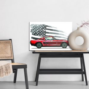 Peinture sur toile Voiture De Sport Sur Un Fond De Drapeau Usa Rétro Gris – Image 6