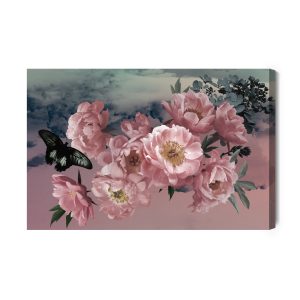 Peinture sur toile Pivoines Avec Un Papillon – Image 2