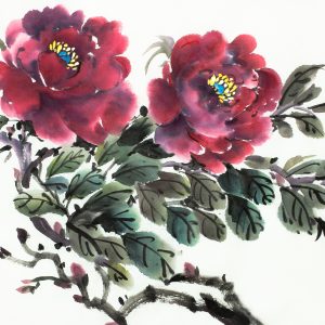 Peinture sur toile Pivoine Rouge Telle Que Peinte – Image 1