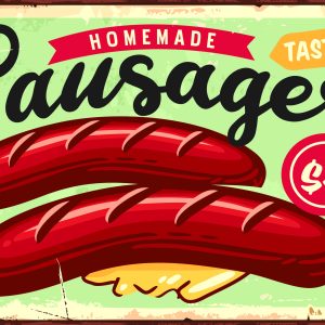Peinture sur toile Saucisses Et Lettrage Vintage – Image 1