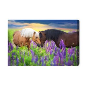 Peinture sur toile Chevaux Amoureux Des Fleurs – Image 2