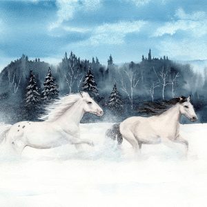 Peinture sur toile Chevaux Galopant Dans La Neige – Image 1